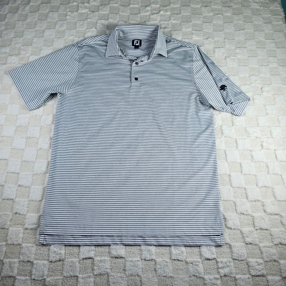 FootJoy Mens ProDry Striped Golf Polo Shirt Grey White Size Medium FJ Logo